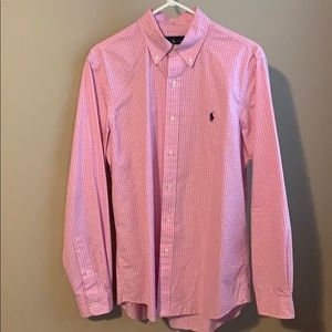 Plaid pink n white button down dress polo shirt